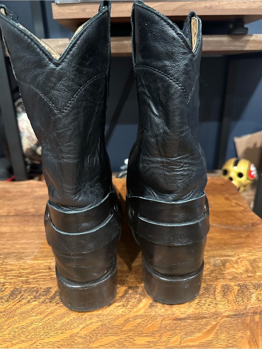 Men's Black Leather Western Harness Boots - Classic Riding Style - Picture 5 of 8
